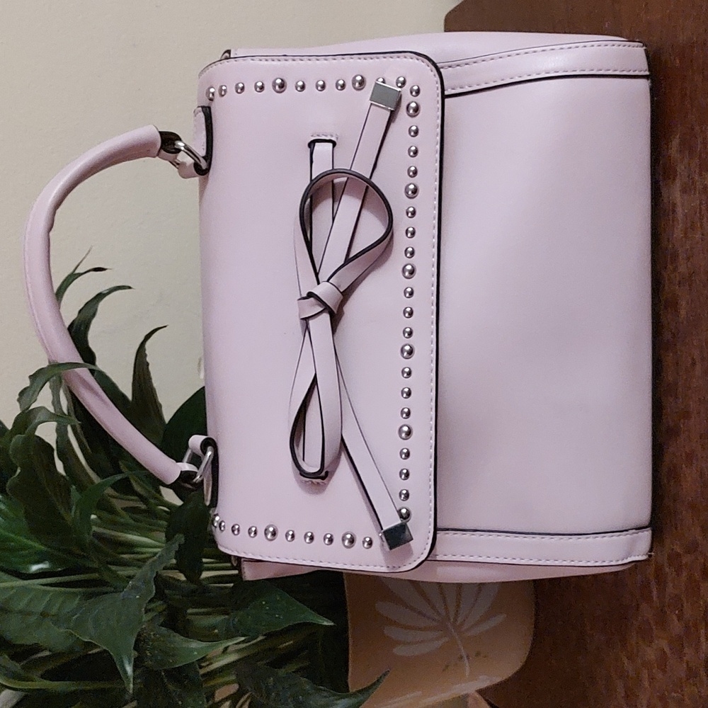 Madie Claire Pink "Pamela" Studded Bow Vegan Leather Handbag